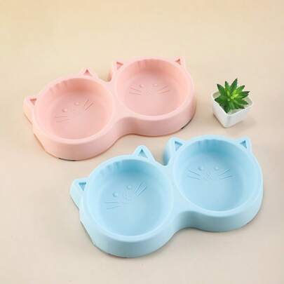 Bộ bát ăn và uống đôi hình mặt mèo dễ thương, bát nhựa bền chắc cho mèo và chó, bát ăn cho mèo con đáng yêu dành cho mèo trong nhà, nhiều màu sắc để lựa chọn.