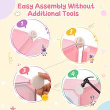 COSTWAY Portable Children Wardrobe With 12 Cubes And 2 Clothes Hanging Section, Pink - Pink - View 7