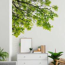 2pcLarge Green Tree Branch Wall Sticker Removable Self-Adhesive Leaf Mural For Living Room Bathroom Sofa Background Aesthetic Nature Wall Art Home Decor Wallpaper DIY - Green Leaf Wall Stickers - View 1