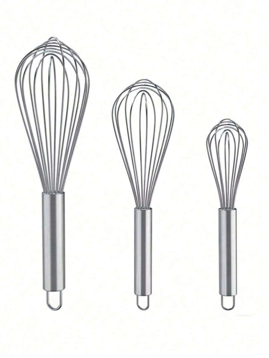 Set de 3 piezas de batidores de acero inoxidable, de 8 pulgadas + 10 pulgadas + 12 pulgadas, batidores de globo reforzados - Multicolor - Ver 1