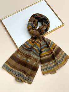 1pc Women's Simple Printed Scarf, Fashionable New Sunscreen Beach Shawl, Wrap - Multicolor - View 9