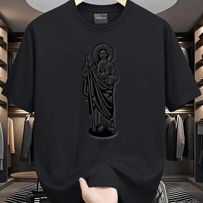 Tienda Local, Camisetas para Hombres, Camisas para Hombres, Ropa para Hombres, Camisetas para Hombres, Camiseta Blanca y Negra de Tadeo , Diseño de Estampado Religioso, Impresión de Alta Calidad, Cuello Redondo, Ajuste Relajado XDKY