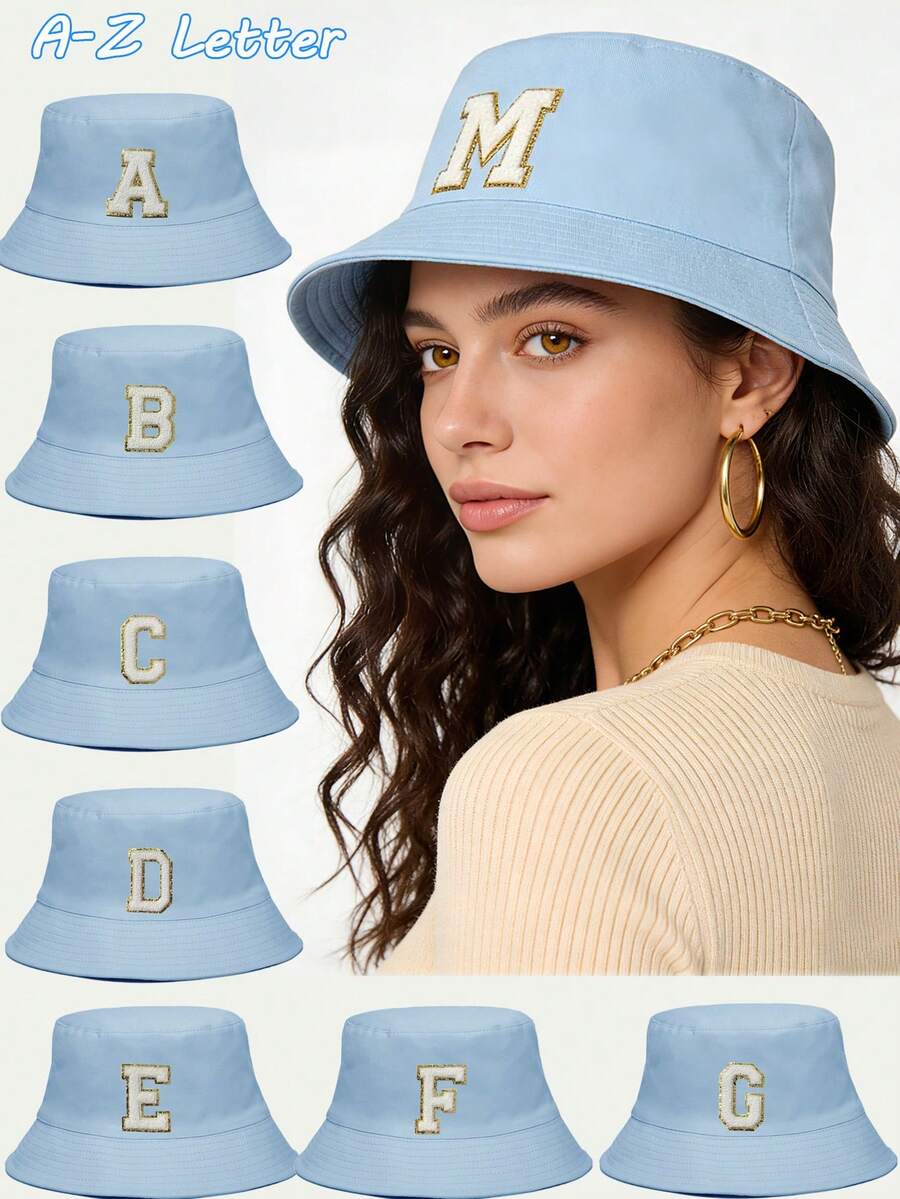 1pc Chapéu de balde bordado com 26 letras, chapéu casual ajustável para ...