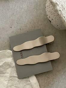 2pcs Minimalist Silver Wavy Line Hair Clips, Geometric Rectangle & Water Drop Duckbill Bangs Clips, New - Silver - View 9