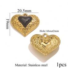 1 pieza Colgante con forma de corazón vintage de acero inoxidable con baño de oro de 18K, disponible en colores como rojo y rosa, adecuado para hacer collares, pulseras, pendientes y otras joyas DIY, gran regalo para mujeres - colgante de corazón - Ver 22