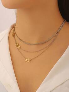 1 Set de 3 Collares de Acero Inoxidable, Diseño Elegante y Minimalista de Sol y Luna Hueco, Casual y Elegante Adecuado para Uso Diario de Mujeres, Fiestas y Como Regalo - Amarillo Oro - Ver 4