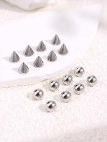 16 piezas Conjunto de aretes falsos geométricos de acero inoxidable, que incluye aro nasal falso, pendiente de ceja y labio, sin necesidad de perforación, joyería corporal - 16 piezas - Ver 6