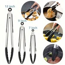 Durable 7-Inch, 9-Inch, And 12-Inch Kitchen Tongs, Food Tongs, Kitchen Barbecue Tools, Heat-Resistant, With A Locking Mechanism To Ensure A Firm Grip, Heat Resistant Non-Stick Cooking Tongs, Locking Food Tongs For Cooking Salad Grilling And Frying,Kitchen Stuff, Baking Toolssure A Firm Grip, Kitchen Stuff, Baking Tools,Outdoor Barbecue - 黑色1件 - 查看 7