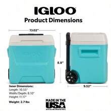 16 QT Aqua Blue Wheeled Hard Cooler, Leak-Proof Portable Ice Chest For Travel, Fishing, Parties & Outdoor Adventures - Aqua - View 5