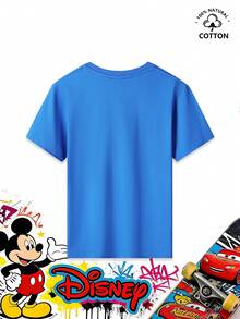 Disney Nick Wilde's Big Tail Print Crew Neck T-Shirt For Boys Aged 4-12, Summer, Pure Cotton Short Sleeve. The Front Features A Clearly Defined Orange Fox Tail And Tie Detail, Echoing Other Adventure Elements And Becoming A Visual Highlight. Small-Sized Prints Continue The Theme, Making The Overall Design More Distinctive. Can Be Paired With Cargo Pants, Joggers, Denim Shorts, Or Athletic Leggings. Suitable For Animal-Themed Parties, Everyday Wear, School, Birthday Parties, And Outdoor Adventures. Sweat-Wicking, Breathable, Durable Cartoon IP Top, Suitable For Boys Aged 4 To 12 For Various Occasions. - Royal Blue - View 3