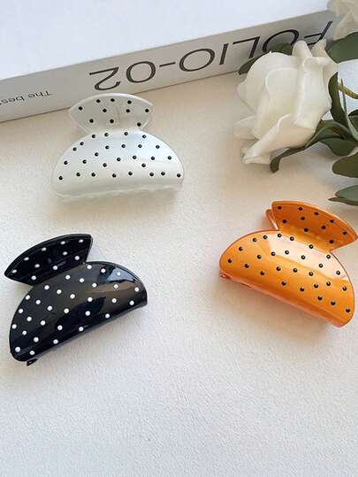 3pcs/Set 6cm/2.36in Polka Dot Hair Claw Clips, Simple Elegant Hair Claw Hair Accessories For Women, Versatile For Daily, Casual, Party, Beach, Vacation, Hairstyling, Washing, Makeup, Outfit Accessory, Suitable For Spring, Summer, Autumn, Winter