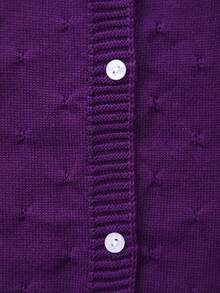 Baby Girl Knitted Round Neck Perforated Solid Color Cardigan - Purple - View 3