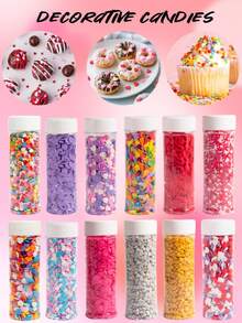 3.52oz/100g Vibrant Multicolour Cake Sprinkles Cake Decoration Heart Shape, Circle Shape,Baking Decorations For Wedding Desserts, Ice-Cream,Lollipop,Donuts & Pastry Decorating Supplies,For Decoration Only - Multicolor - View 11