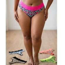 Kit 3 Calcinhas Plus Size Estampadas Lingerie Animal Print Cintura de Renda Cores Neon - Multicolorido - Visão 2