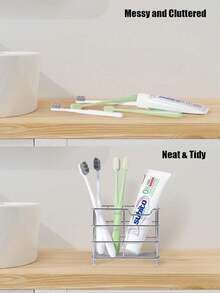 Stainless Steel Toothbrush Holder, Multifunctional Bathroom Organizer For Toothbrushes, Toothpaste, And Electric Toothbrushes, Rustproof Wall-Mounted Or Countertop Rack With 5 Slots - Multicolor - View 4
