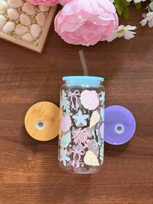 Ly thủy tinh đựng cà phê đá có ống hút hình vỏ sò, ly thủy tinh ống hút kiểu nữ tính, ly thủy tinh đựng cà phê & matcha có ống hút, ly đựng đồ uống lạnh có ống hút, ly đựng trà sữa & nước ép có ống hút, món quà tuyệt vời nhất dành cho các cô gái! - Nhiều màu - Xem 8