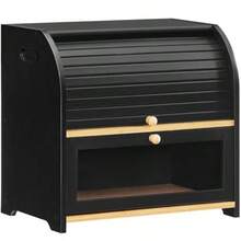 Bread Box Bamboo Bread Box For Kitchen Countertop 2 Tier Roll-Top Bread Bin Food Storage Box Large Capacity Keeper Wooden Storage Cabinet For Kitchen Dining Room Black BK13MB01 - 黑色 - 查看 7