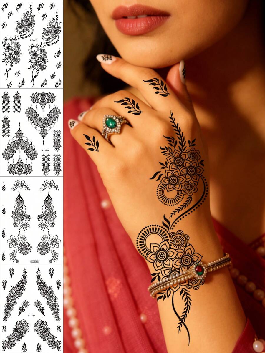 4 pezzi/set, tatuaggi, fiori e piante con elementi di vite multipli, tatuaggi semi-permanenti, tatuaggi finti, tatuaggi per mani, tatuaggi temporanei, forniture per tatuaggi, kit per tatuaggi, adesivi per tatuaggi, tatuaggi impermeabili e a lunga durata, tatuaggi per donne, tatuaggi sulla schiena, tatuaggi sulle braccia, tatuaggi sulle gambe, festival, rave