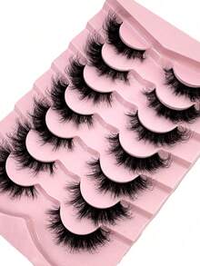 Bộ 7 miếng mi giả lông chồn 3D dài tự nhiên mới, kiểu DD cong Nga, làm thủ công, mềm mại và dày tự nhiên, kiểu mi nối nguyên dải, bán sỉ mỹ phẩm. - màu đen - Xem 5