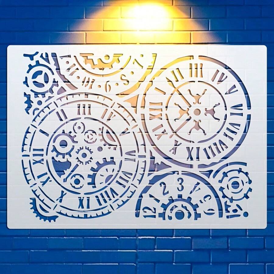 Reusable Clock, Gear Template, Suitable For DIY Wall Art, Scrapbooking And Embossing - Durable PET Plastic, Easy To Use 11.7 Inch X 8.3 Inch Template - A - View 1