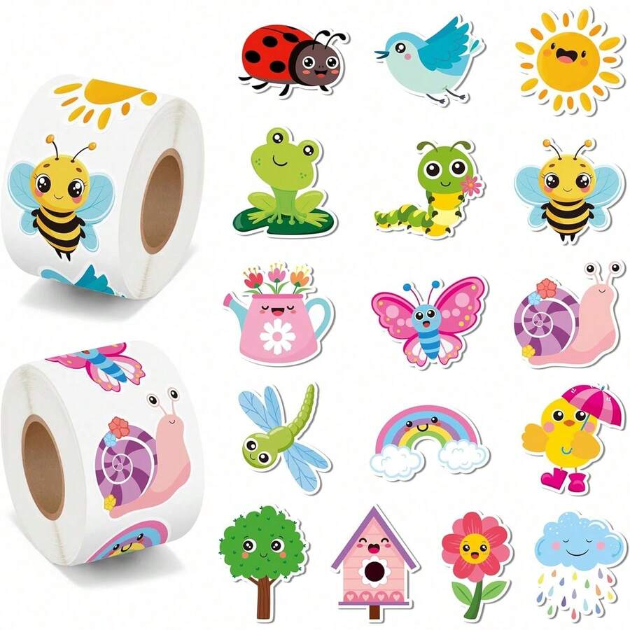500 piezas de pegatinas de primavera - Insectos de jardín de primavera, mariposas, flores y plantas, pegatinas autoadhesivas, adecuadas para regalos, fiestas, cuadernos, decoración de sobres - 500 piezas - Ver 1