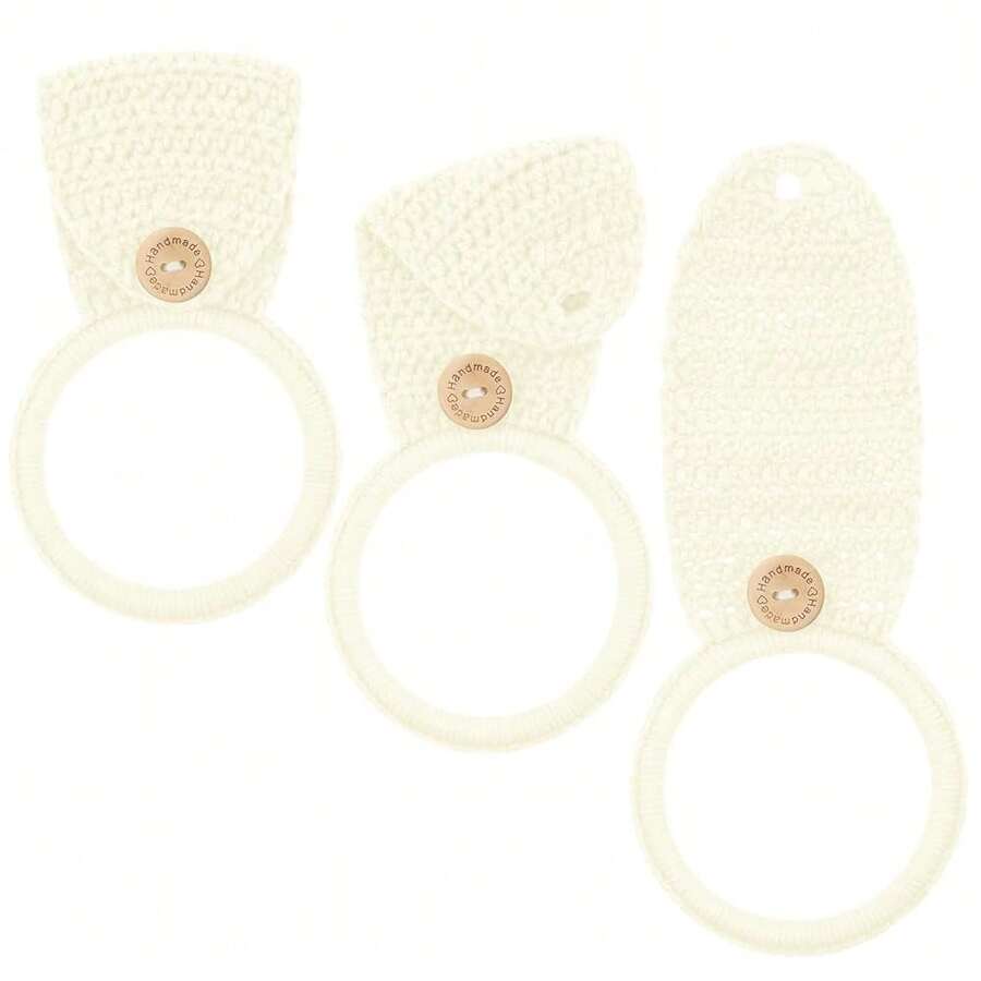 3 Pieces Crochet Towel Holder Hanging Kitchen Dish Towel Holder Ring Oven Handle Kitchen Bathroom Hanger For Stove (Beige) - Beige - View 1