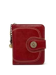 New Style Oil Wax Leather Coin Short 3-Fold Coin Wallet Card Holder Women's Vintage Hand Clutch Bag Women Wallet Purse Wallet Small Wallet - Màu Đỏ Sâu - Xem 7
