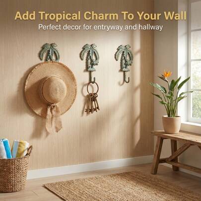 1pc Vintage Tropical Cast Iron Coconut Tree Garden Hook, French Country Style Hallway/Living Room Clothes Hanger, Wall Mounted Decor Accessory