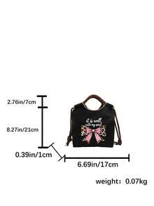 1pc Women's Handbag, Detachable Shoulder Strap, Multi-Color Nylon + Leopard Bow Embroidery + Drawstring Design, Nylon Material, Mini Tote Shoulder Crossbody, Drawstring Closure, Sweet & Cool Girl Style Bucket Bag, Suitable For Daily, Commute, Casual, Date - Multicolor - View 3