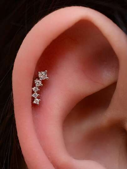 1pc 18K Gold Plated Non-Allergic Sensitive Ear Suitable Copper Micro Curved Cubic Zirconia Flat Head Screw Back Earring, Suitable For Ear Cartilage, Earlobe, Helix, Tragus, 20G 8mm