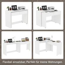 Desk/Shelf + Chest Of Drawers - Compact 2-In-1 Desk, Extendable, Made Entirely Of 1.8 Cm Thick Wood, Equipped With Casters, Flexibly Combinable, Folding Desk - White + Particleboard - View 10