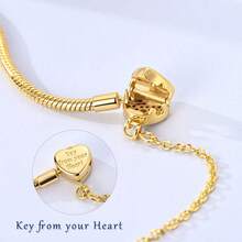 1 chiếc vòng tay móc khóa vàng và đá Zirconia hồng cổ điển, thiết kế hình trái tim lãng mạn - Vòng tay dây xích đa năng phù hợp để gắn thêm hạt và mặt dây chuyền tùy chỉnh, hoàn hảo để đeo hàng ngày hoặc làm quà tặng kỷ niệm. - Vàng - Xem 3