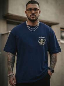 Striville Kaos Lengan Pendek Pria dengan Cetakan Grafis yang Dipersonalisasi, Nyaman & Bernapas, Cocok untuk Musim Panas, Tren Fesyen Terkini - Navy Blue - View 2