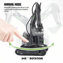 1台遥控挖掘机，合金臂，履带式全地形驱动机械臂，逼真工程车模型，儿童玩具模型。包含3.7V 500mAh锂电池，遥控器需使用2节1.5V AA电池（不包含在内）。 - 灰色 - 查看 9