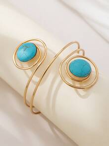 Bracelet de mode en fer de couleur or avec spirale en turquoise pour femmes - Doré - Voir 5