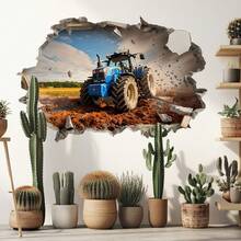 1pc Removable Tractor Wall Sticker, Realistic Farm Tractor Wall Decal, Waterproof Rustic Style Decoration, Suitable For Living Room And Kids Room - one-size - View 4