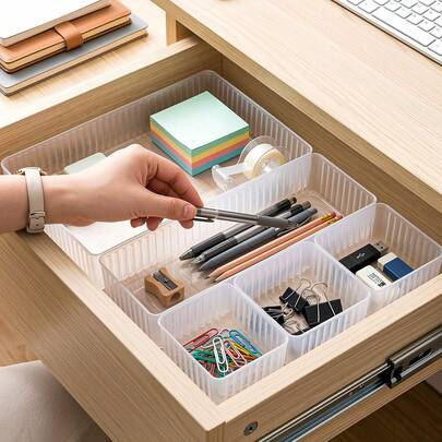 Bộ 1/4/7 hộp đựng đồ trong suốt, khay chia ngăn đựng mỹ phẩm, hộp đựng đồ bằng nhựa xếp chồng được, hộp đựng đồ trang điểm, hộp chia ngăn kéo đa chức năng, giải pháp lưu trữ mỹ phẩm và chăm sóc da, khay đựng đồ trong suốt chống trượt, hộp đựng đồ lộn xộn trên bàn làm việc.