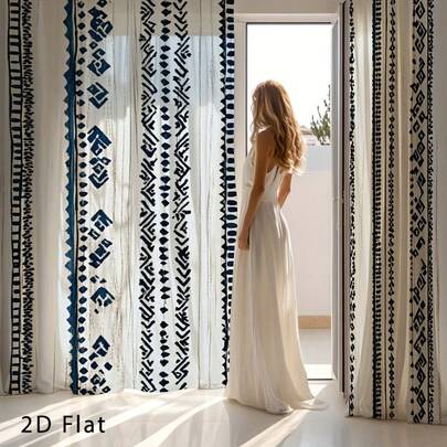 2PCS Bohemian Geometric Patterned Curtains, Patterned Curtains For Living Rooms And Bedrooms, With Glass Window Curtains, Living Room Curtains, 2D Plan