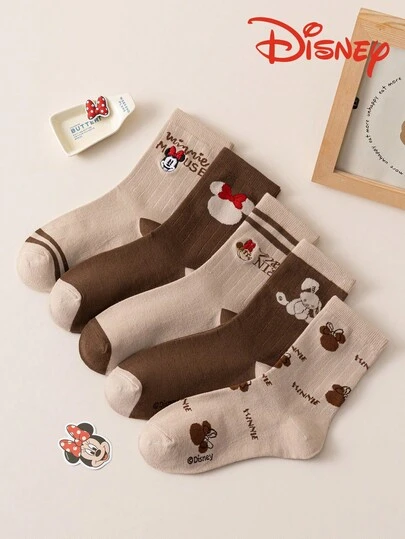 Disney 5双/1双迪士尼经典卡通刺绣女袜，可爱马卡龙色新年礼物袜，迪士尼圣诞节和新年卡通袜，迪士尼粉丝创意袜，适合任何节日和日常穿着