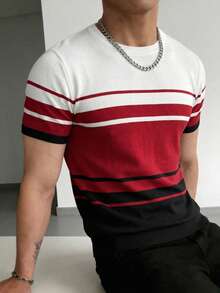 Men's Summer Round Neck Solid Color Short Sleeve Knit Sweater, Suitable For Summer Outings, Essential For Fashionable Styling - Burgundy - View 2