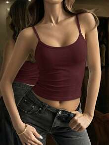 Vaiaye 女士时尚内衣风上衣，春夏条纹印花圆领修身休闲度假性感吊带背心，适合海滩度假和日常休闲穿着。 - 紫紅色 - 查看 7