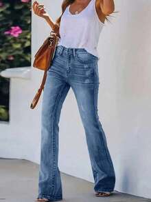 Quần jeans ống loe dáng slim fit ARWY màu bạc phai dành cho nữ, kiểu dáng thanh lịch, phóng khoáng, thích hợp mặc hàng ngày, đi chơi tối, đi nghỉ mát, Halloween, Lễ Phục Sinh và mọi mùa xuân. - Rửa tối - Xem 5