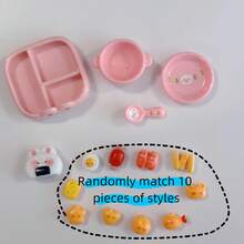 Cute Bento Box And Bowl Set, DIY Decor Dollhouse Accessories - Pink + Yellow - View 6