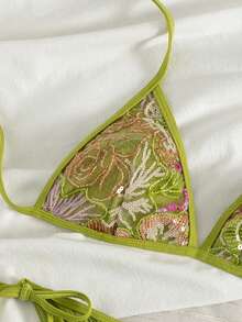 Bộ bikini mùa hè mới 2026 dành cho nữ, phối màu tương phản với sequin và thêu hoa, đồ bơi hai mảnh buộc dây bên hông, phong cách thời trang thanh lịch, giản dị và gợi cảm, bikini đính hạt thủ công cao cấp phối màu tương phản, thích hợp cho tiệc bãi biển, kỳ nghỉ và mùa xuân/hè. - Nhiều màu - Xem 6