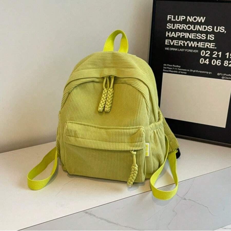 Women's Small Velvet Backpack, Stylish, Solid Color (Without Keychain) - Green - View 1