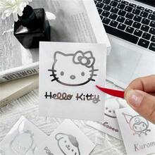 2 miếng dán kim loại hình hoạt hình Sanrio Kuromi, hình cốc nước kiểu Ins, chống thấm nước, dễ thương, dán túi xách, màu bạc. - Xem 10