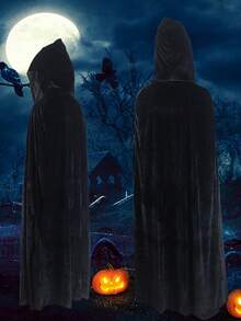 黑色女巫天鹅绒斗篷万圣节连帽披风女王派对表演角色扮演长袍斗篷服装，万圣节男士适合各种节日，女巫，恶魔，吸血鬼，金色天鹅绒长袍披肩文艺复兴中世纪服装配饰道具 - 彩色 - 查看 8