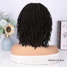 12英寸V型辫子假发，短款黑色卷曲合成辫子假发 - 黑色 - 查看 4