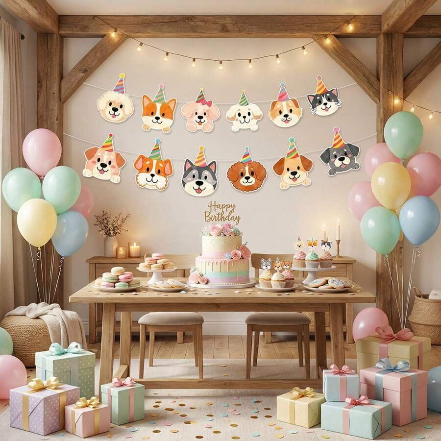 Banner trang trí tiệc sinh nhật, banner trang trí phông nền tiệc sinh nhật hình cún con dễ thương, phù hợp cho đồ dùng trang trí tiệc sinh nhật. - cún yêu - Xem 1