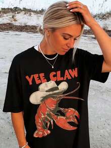 Rn, Women's Summer T-Shirt With Tomato Girl Print, Plus Size Casual Short Sleeve Loose Fit T-Shirt For Women, 100% Cotton, Fashionable Prints For All Seasons - 黑色 - 查看 3